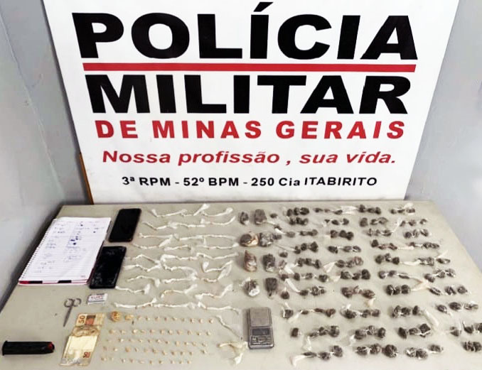 Drogas apreendidas pela Polícia Militar em Itabirito